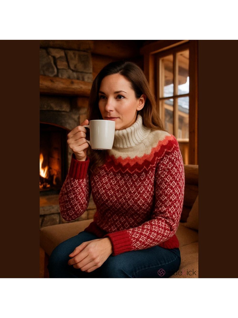 Y2K Vintage Lambswool mohair Alpine American Eagle turtleneck red cream Small